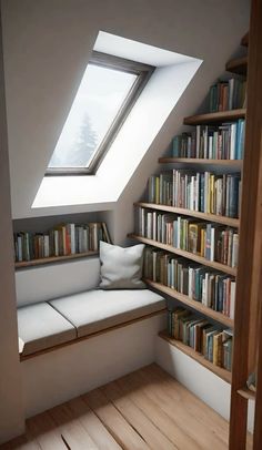 Angled Ceiling Bookshelves, Slanted Ceiling Bookshelf, Angled Ceiling, Book Worms