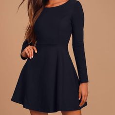 Black Long Sleeve Dress. Material Is Thick, Good For An Outdoor Event. Never Worn Teen Long Sleeve Dress, Black Fit And Flare Long Sleeve Mini Dress, Black Long Sleeve Fit And Flare Mini Dress, Black Fit And Flare Mini Dress For Fall, Olive Sweater Dress, Black Long Sleeve Prom Dress, Long Sleeve Burgundy Dress, Maroon Long Sleeve Dress, Lulus Floral Dress