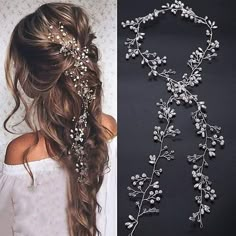 a woman wearing a bridal hair piece with flowers and leaves on the back of her head