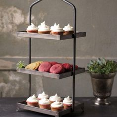 Square Metal 3-Tiered Tray-Tableware | Iron Accents Woodworking Plans Shelves, Tiered Display, Rustic Dessert, Chair Woodworking Plans, Wine And Cheese Party, Woodworking Cabinets, Woodworking Project Plans, Cupcake Display, Metal Display