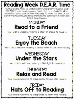 a poster with the words reading week d e a r time, read to a friend and enjoy the beach under the stars