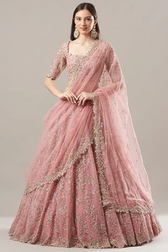 Blush Pink Zardosi Embroidered Lehenga Set Design by Anushree Reddy at Pernia's Pop Up Shop 2022 Jwellary For Lehenga, Lehenga Party Wear Indian Weddings, Lehenga Designs For Engagement Bride, Indian Bride Pastel Bridal Lehenga, New Wedding Lehenga Designs, Lahenga Design Net, Indian Wedding Lehenga Bridal Pastel, Blush Pink Nikkah Dress, Simple Engagement Lehenga For Bride