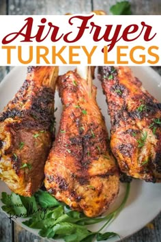 grilled air fryer turkey legs on a white plate