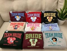 the bride and groom tshirts are on display in this photo, including t - shirts