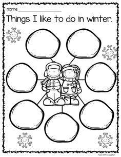 a coloring page with the words things i like to do in winter and an image of two