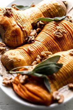 Honey Glazed Hasselback Butternut Squash - Cooking with Cocktail Rings Hasselback Butternut Squash, Paleo Sides, Potato Bites, Roasted Pecans, Honey Glazed, Fried Chicken Sandwich, Paleo Dinner, Roasted Butternut Squash, Roasted Butternut