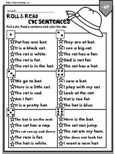 the roll and read sentence worksheet for students to use in their classroom activities