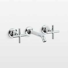 Kohler Purist Polished Chrome Wall-Mounted Bathroom Sink Faucet and Handles + Reviews | Crate & Barrel Kohler Purist Bathroom, Kohler Bathroom Sink, Wall Mount Faucet Bathroom Sink, Kohler Purist, Kohler Bathroom, Cathedral Rock, Kohler Faucet, Stainless Sink, Water Control