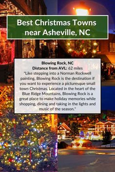 Your Guide To: Best Christmas Towns near Asheville, North Carolina. Looking for nearby towns decorated for the holiday season? Check out our round up of nearby Christmas towns including Blowing Rock, NC. North Carolina Ski Resorts, Lake Norman North Carolina, Christmas Travel Destinations, Christmas Towns, Black Mountain Nc, Bryson City Nc, Blowing Rock Nc, Holidays 2023