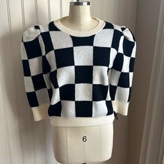 Ivory And Black Checkered Sweater Checkered Sweater, Black Checkered, Cute Black, Black Cream, Colorful Sweaters, Scoop Neck, Sweaters For Women, Cream, Women Shopping