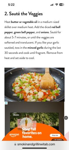 the recipe is being displayed on an iphone screen, and it appears to be cooking vegetables