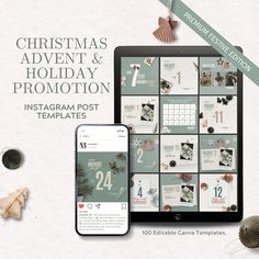 the christmas and holiday promotion instagram post templates are displayed on an ipad, tablet or phone