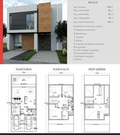 the floor plan for a modern house with three floors and two garages, including one bedroom