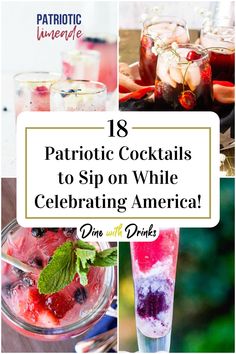 Collage of 4 patriotic cocktails. Fun Memorial Day Drinks, Memorial Day Mixed Drinks, Large Batch 4th Of July Cocktail, Memorial Day Drinks Alcohol Easy, 4th July Cocktails, Memorial Day Cocktails Drinks, 4th Of July Cocktails Pitcher, July 4th Drinks Alcohol, Patriotic Drinks Alcohol