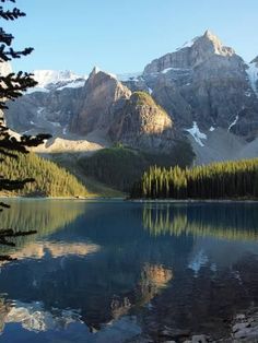 a lake surrounded by mountains and trees