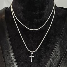 New Beautiful Sterling Silver Stamped 925, Double Cross Pendant Necklace. Can Wear Alone Or With Both Chains. Each Chain Is 16" With A 3" Extender Layered Crosses, Silver Cross Necklace, Necklace Cross, Country Wear, Cross Pendant Necklace, Silver Cross, Cross Pendant, Double Layer, Womens Jewelry Necklace