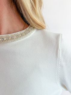 Online Only Product Cold days call for the Caddice Beaded Neck Sweater. It features long sleeves with a round neckline full of differing rhinestones. It also has a keyhole in the back of neck with metal clasp closure. Pair it with any bottoms to create your stylish look. Crew Neckline Jeweled Detail at Neckline Long Sleeves Lightweight Ribbed Waistline Fabric Content: 50% Viscose 27% Polyester 23% Polyamide Lavender Brown, Midi Dress Formal, Mini Cocktail Dress, Formal Gowns, White Sweaters, Hat Hairstyles, Sam Edelman, Girls Night, Black Denim