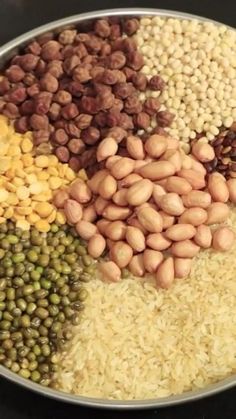 beans and rice in a pan on a table