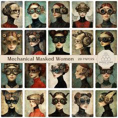 a collage of women with steam masks and goggles on their faces, all in different styles