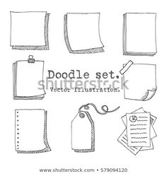 doodle set with various items for writing and paper on white background stock photo - image