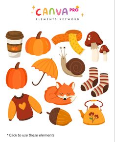 an image of autumn items with the text canva pro elements keyword on it