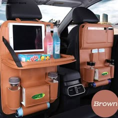 the back seat of a car is filled with drinks, snacks and other personal items