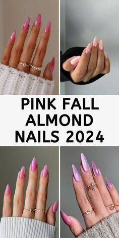 Fall Pink Nail Designs, Natural Pink Almond Nails, Almond Nails Color Ideas, Pink Nails For Fall, Almond Pink Nails Design