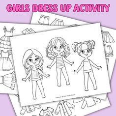 girls dress up activity for kids to color