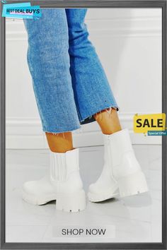 Mmshoes's What It Takes Lug Sole White Chelsea Boots Lug Sole Chelsea Boots, White Chelsea Boots, Lug Boots, Botas Chelsea, Asian Market, Lug Sole Boots, Boots White, Low Block Heels, High Quality Shoes