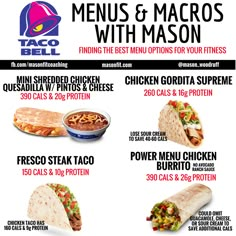 the menu for taco bell's mexican restaurant