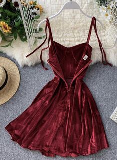 Cute A line velvet short dress women's dress Fabric: velvet Size(cm): free size length 80 bust 90 waist 72 Y2k Christmas, Short A Line Dress, Red Party Dress, Velvet Dress Short, Korean Streetwear, Dress Korean, Red Party, Velvet Shorts, New Years Dress