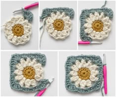 crochet flowers are being used to make the granny granny's daisy square