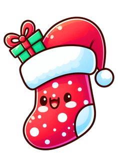 a cartoon christmas stocking with a santa hat