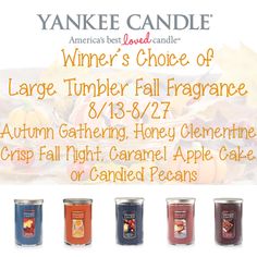 Yankee Candle 2016 Fall Fragrance Collection Giveaway ~ Ends 8/27 (Enter Today… Candle Giveaway, Caramel Apple Cake, Fall Fragrance, 2016 Fall, Here We Go Again, Autumn Night, Fragrance Collection, Fall Collection, Yankee Candle