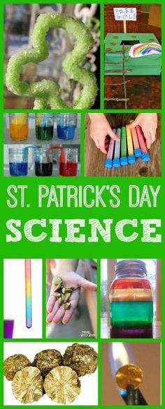 st patrick's day science collage with images of different items and text overlay