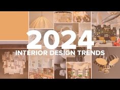 the words, interior design trends are displayed in white and orange colors on a beige background