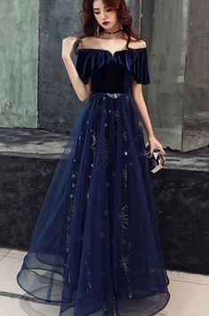 Navy Blue Party Dress, Preppy Clothes, 파티 드레스, Blue Party Dress, Blue Evening Dresses, Blue Tulle, Beaded Prom Dress, فستان سهرة, Tulle Prom Dress