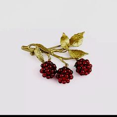 Prety Brooch Depicting Juicy Raspberries. Hand Crafted In Usa In Bronze Patina And Beads Of Red Garnets. On A Green Necklace Cords And Satin Ribon. Handmade In The Usa Happy Poshing Ann Antique Pins, Bronze Patina, Green Necklace, Red Garnet, Luxury Jewelry, Favorite Jewelry, Garnet, Raspberry, Patina