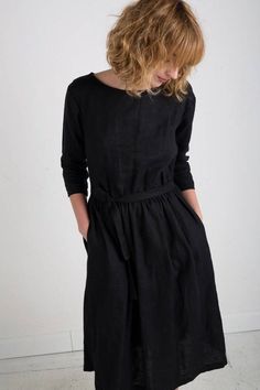 Linen Dress Black Linen Dress 3/4 Sleeve Dress Black Tie Tie Belt Dress, Black Linen Dress, Belt Dress, Dress Linen, Black Linen, Summer Maxi Dress, Linen Dresses, Dress Clothes For Women, Belted Dress