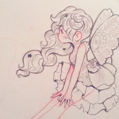 a pencil drawing of a fairy with wings