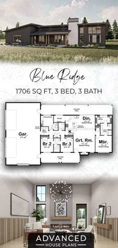 the floor plan for this modern house is very large and has three bedroom, two bathrooms,