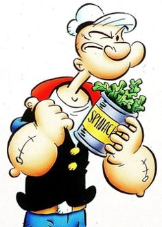 an image of a cartoon character holding a can of sprouts and looking at it