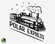 a black and white train with the words polar express on it