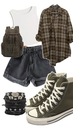 Outfit Grunge, Look Grunge, Flannel Outfits, Grunge Outfit, Downtown Outfits, Trendy Outfits For Teens, Clothes And Shoes, Outfits With Converse