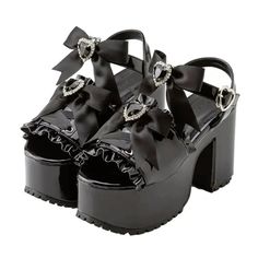 Chunky Platform Shoes, Pink Goth, Black Platform Shoes, Kawaii Shoes, Black Shoe, Cap Style, Chunky Platform, Lace Ruffle