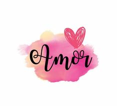 the word amo written in black ink on a pink watercolor stain with two hearts