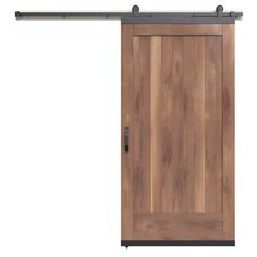 The JELD-WEN Rustic Wood DesignGlide Barn Door Kit combines style and function. The stained door paired with matte black hardware adds charm to any space. Looks great in a home office, pantry, closet, bathroom or laundry room. They're also a perfect choice for tight spaces. JELD-WEN 42-in x 80-in Clear Plank Walnut Wood Single Barn Door (Hardware Included) | LOWOLJW248000052 Single Barn Door, Closet Bathroom, Office Pantry, Wood Barn Door, Barn Door Kit, Pantry Closet, Matte Black Hardware, Storm Door, Solid Core