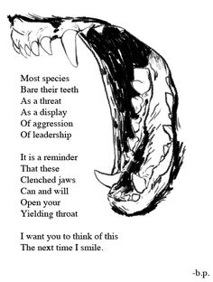 an animal with its mouth open and the words below it are written in black ink