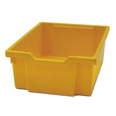 a yellow plastic storage box on a white background