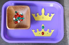 a purple tray with two different types of beads in it